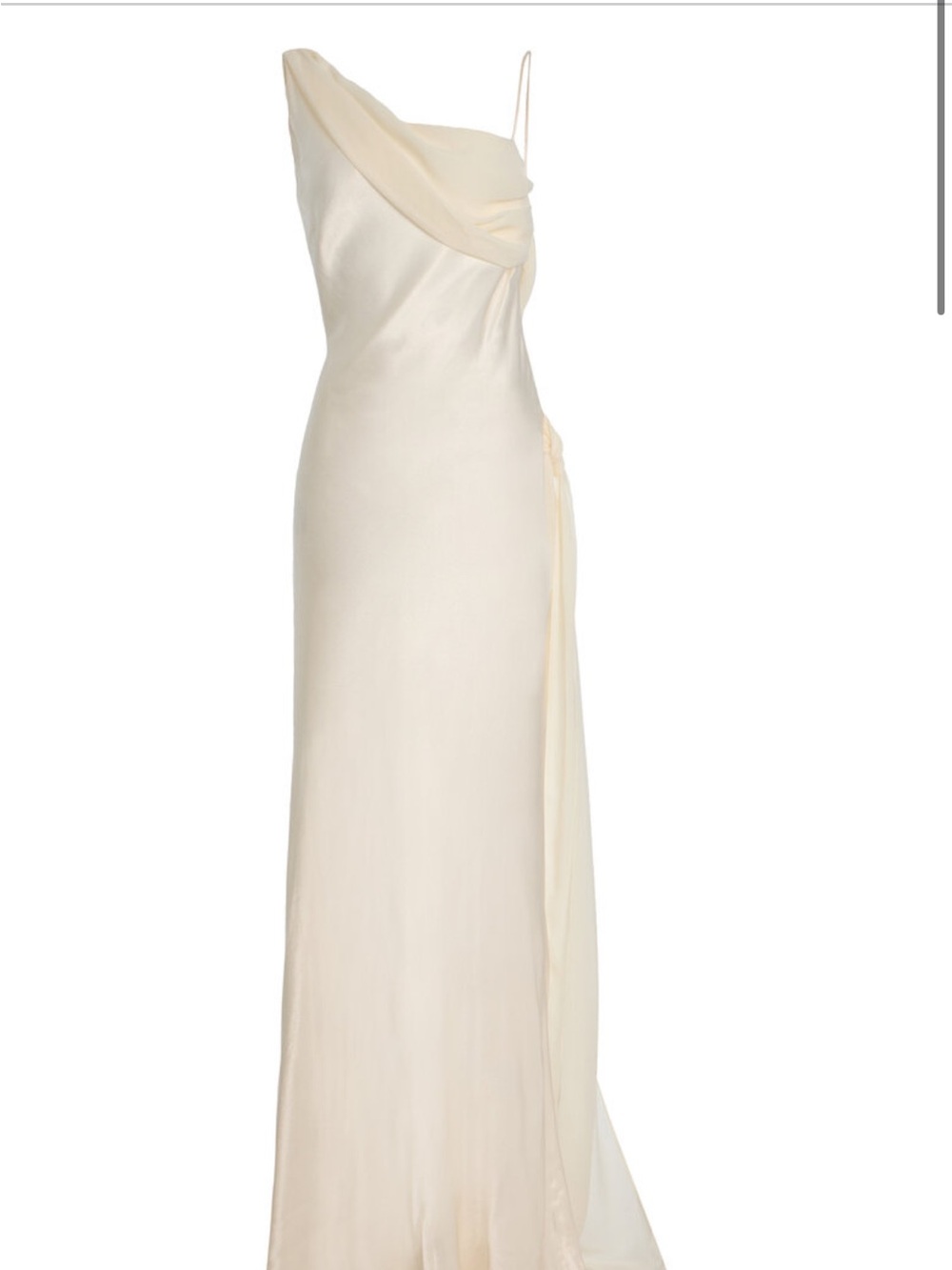 One-Shoulder Cream Satin Maxi Dress